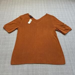 Talbots Sweater‎ Womens Large Petite Brown Rust Short Sleeve V Neck Pullover Top